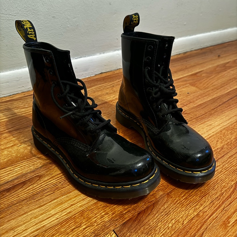Dr. Martens Black Patent Leather Combat Boots
